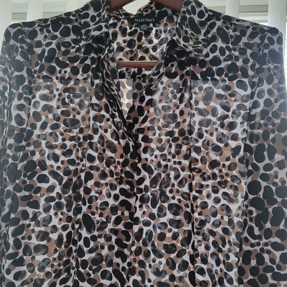 ELLEN TRACY WOMEN'S LONG SLEEVE SHEER BLOUSE XL Black|Mocha|White - Picture 7 of 14